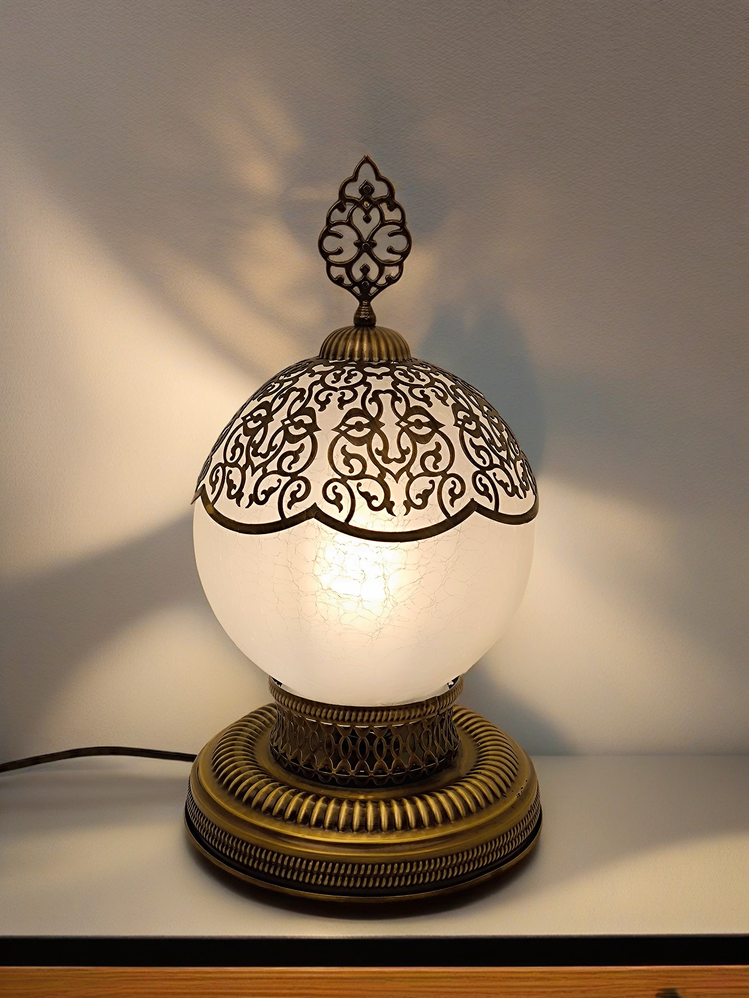 Table Desk Lamp Turkish Lighting Cracked White Glass